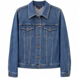Lands End Womens 1X Denim Trucker Jacket Blue Stretch Cotton 16W-18W Jean Coat